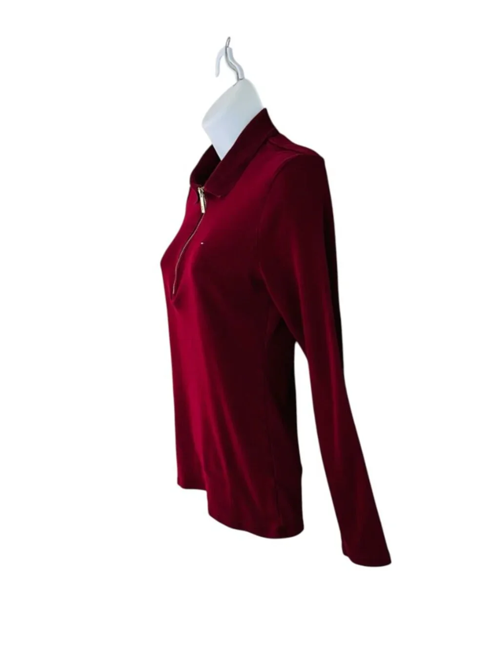 Tommy Hilfiger Women's Size S Slim Fit Half Zip Wine Polo Shirt